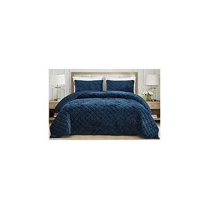 Chezmoi Collection Lux Parure de lit 3 pièces surdimensionnée en Velours d'aspect Vieilli pour Toutes Les Saisons, Couette légère en Microfibre brossée avec matelassage à Point de Diamant pour très