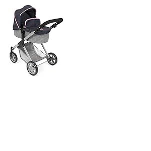 Bayer Chic 2000 Poussette de poupée 2 en 1 Mila - Mélange Gris Marine - Poignée réglable en Hauteur 39-72 cm - Armature Moderne - Poupées jusqu'à 50 cm - 3-7 Ans