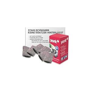York Lot de 6 éponges en Acier Contre Les saletés tenaces - Éponge à récurer Haute Performance pour Cuisine, évier, Bol de Barbecue, avec Savon Extra Fin en Laine d'acier Inoxydable (1 pièce)