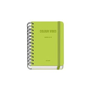 Dohe - Agenda Scolaire 2025 2026 - Page Par Jour, Taille A6 (12x17 cm), Espagnol et Anglais, Fermeture à Spirale Double et Élastique, Couverture Rigide, 4 Pages d'Autocollants - COLOUR VIBES Lime