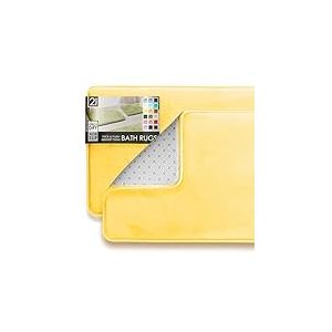 Clara Clark Lot de 2 Tapis de Bain Ultra Doux, antid&eacute;rapants &ndash; Tapis de Bain en Mousse &agrave; m&eacute;moire de Forme en Velours pour Salle de Bain, 43,2 x 61,1 cm, 50,8 x 81,3 cm, Jaune Doux