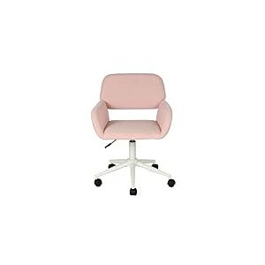 MEUBLE COSY Fauteuil de Bureau Chaise de Coiffeuse Ergonomique Siège Pivotant Hauteur Réglable avec Accoudoir en Velours Côtelé Capacité 120 kg pour Enfant Adulte Rose