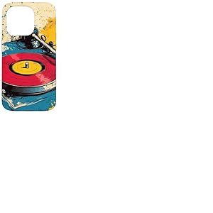 Tourne-disque rétro tourne dans une touche de couleur et de son en vinyle Coque pour iPhone 15 Pro