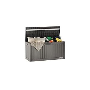 EAST OAK Grande boîte de rangement d'extérieur avec cadenas pour meubles de terrasse, coussins de terrasse, outils de jardinage, fournitures de piscine, imperméable et résistante aux UV, gris