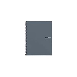 Miquelrius - Cahier A5, Notebook The Original Colors, 80 Feuilles de 90 g/m&sup2;, 1 Bande de Couleur, Petits Carreaux 5 mm, 2 Perforations, Couverture Rigide en Carton Plastifi&eacute;, Graphite