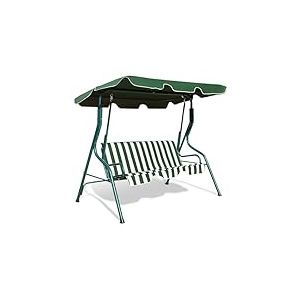 FANTASK Banc à Bascule avec Toit Pare-Soleil réglable, balancelle hollywoodienne 3 Places, pour Jardin, terrasse et arrière-Cour, 172 x 110 x 154 cm, Vert et Blanc