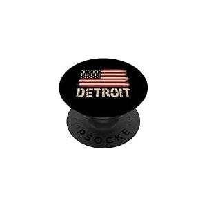 Detroit T-Shirt Michigan Drapeau Am&eacute;ricain USA 313 R&eacute;tro PopSockets PopGrip Adh&eacute;sif