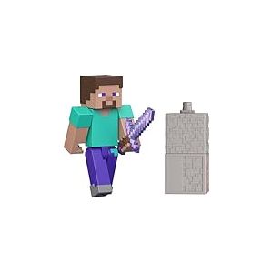 Mattel Minecraft Figurine Steve Redstone, Figurine articulée de 8 cm avec Accessoire et composant de Redstone, Coffret à Collectionner inspiré du Jeu vidéo, JJR85