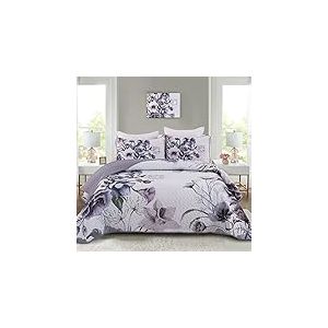 Drucon Parure de lit 3 pièces en Microfibre Douce et légère pour Grand lit – Couvre-lit matelassé Violet bohème pour Toutes Les Saisons – 228,6 x 243,8 cm