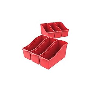 Storex Lot de 6 grandes corbeilles à livres en plastique emboîtables pour la maison, le bureau et la salle de classe, rouge, lot de 6 (71102A06C)