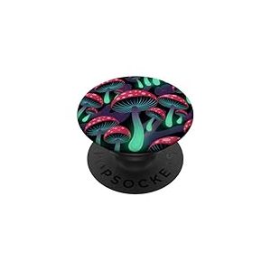 Motif champignons magiques psychédéliques noirs esthétiques PopSockets PopGrip Adhésif