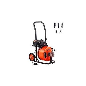 VEVOR Déboucheur Électrique de Canalisation 23 m x 12,7 mm Machine de Nettoyage de Tuyaux Alimentation Auto Nettoyeur Tubes Pro 4 Coupeurs Commande à Pied pour Tuyaux 2,54-10,16 cm WC Égouts Toilettes