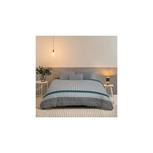 Bleu Câlin Couette Chaude Imprimée 2 Personnes Teresa, Polyester, Bleu/Gris, 220 x 240 cm