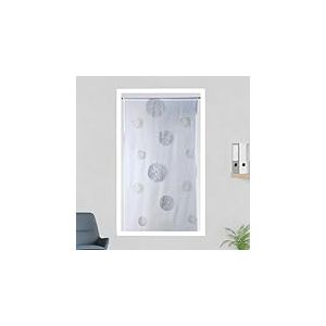 Homemaison - Petit Voilage en &Eacute;tamine Brod&eacute;e Ronds M&ecirc;l&eacute;s 5 Mondes - Polyester - Ourlet Passe Tringle - Usage Fen&ecirc;tre Salon Chambre - 90 x 210 cm - Blanc