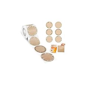 AiQInu Etiquettes Autocollantes Bocaux,500 Pi&egrave;ces &Eacute;tiquettes &agrave; Confiture en Papier Kraft, Etiquettes Adh&eacute;sives &Eacute;tiquettes Confitures, pour Pots &agrave; &eacute;Pices, Bouteilles,Sacs cadeaux, Enveloppes