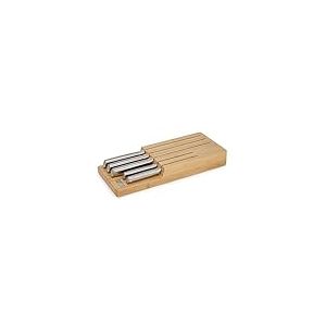 Joseph Joseph Elevate Ensemble de Couteaux de Cuisine Professionnelle, 5 Pi&egrave;ces, Acier Inoxydable Japonais avec Bloc de rangement en Bois pour Tiroir, Couteau de Chef, Pain, Santoku