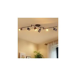 LVWIT Spot Plafond Orientable, Plafonnier 6 Spot LED Noir Givr&eacute;, Luminaires Int&eacute;rieur Lustre Cuisine GU10, M&eacute;tal Rampe (Sans Ampoule)