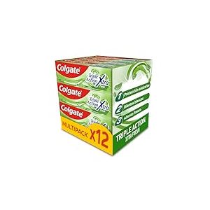 Colgate Lot de 12 dentifrices triple action Xtra Fresh 75 ml, dentifrice avec fluor, protection anti-caries, aide à garder les dents blanches, haleine fraîche, pour toute la famille
