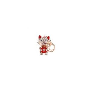 lachineuse - Porte-Clés Chat Japonais avec Strass Brillants - Porte-Bonheur - Chat Japonais Mignon - Objet Kawaii - 5,5 x 3,5 x 2,5 cm - Idée Cadeau Bijou Asiatique Japon - Coloris Rouge