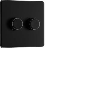 BG Electrical FFB82 Variateur d'intensité intelligent à double paroi, 2 voies, plaque frontale sans vis, plaque plate de qualité supérieure, noir mat, 200 W