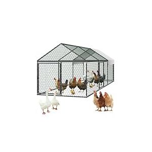 VEVOR Enclos Poulailler en M&eacute;tal 1 x 3 x 1 m Parc &agrave; 6-8 Poules Grillag&eacute; avec Couverture, Toit en Pente, 3 Portes, Petite Cage Ext&eacute;rieur pour Poules, Canards, Lapins, Volailles, de Jardin, Ferme, Cour