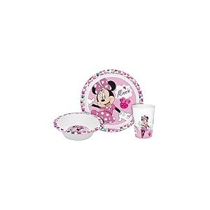 Vaisselle pour enfant Minnie Kids 3 pièces en polypropylène - Assiette, bol et gobelet - Plastique incassable - Pour fille - Minnie Mouse - Disney - Geda Labels - Sans BPA