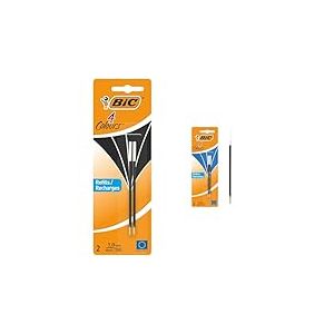 BIC 4 Couleurs - Recharges pour Stylo-Bille - Pointe Moyenne (1,0 mm) – Encre Noire, Blister de 2 & 4 Couleurs - Recharges pour Stylo-Bille - Pointe Moyenne (1,0 mm) – Encre Bleue, Blister de 2