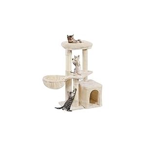Yaheetech Petit Arbre &agrave; Chat Multiniveau Tour pour Chat avec Poteaux Griffoir Cordes Sisal Cachette Panier Niche Plateforme Boule Suspendue Arbre &agrave; Grimper 87 cm de Haut Beige