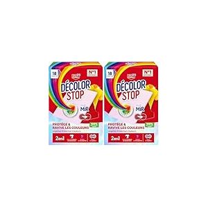 Decolor Stop - 2 en 1 -Protege et Ravive les Couleurs - Lingettes Protection Couleurs - Evite les Accidents de Decoloration - Protege du Ternissement - Ravive les Couleurs - x18 Lingettes (Lot de 2)