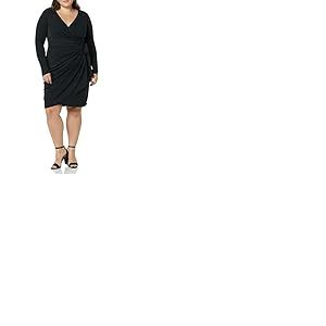 Amazon Essentials Robe Cache-cœur Classique à Manches Longues (Disponible en Grande Taille) Femme, Noir, M