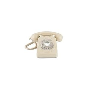 GPO 746 Téléphone fixe rétro de style années 1970 à cadran rotatif - Cordon extansible, sonnerie authentique - ivoire