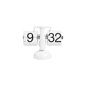 mooas Flip Desk Clock (White), Retro Vintage Design Auto Flip Clock Desk Clock Table Clock Large Number Battery Powered Internal Gear Operated Home Décor Ideal for Home Office School Hotel Café