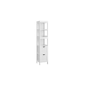 VASAGLE Meuble de Salle de Bain, Meuble de Rangement sur Pied, Commode à 2 Tiroirs, 3 Compartiments Ouverts, pour Salle de Bain, Salon, Cuisine, Blanc BBC66WT