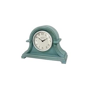 PRESENTIME & Co. Napoléon Horloge de cheminée, Vintage Farmhouse, 33 x 25 cm, vitre bombée, Mouvement à Quartz, boîtier en Plastique ABS, Bleu Sarcelle Ancien (décoration intérieure/Table)