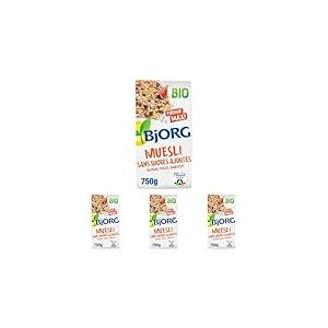 BJORG - Muesli Bio Sans Sucres Ajout&eacute;s - Raisin, Figue, Abricot - Aux C&eacute;r&eacute;ales Compl&egrave;tes - Sachet 750 g (Lot de 4)
