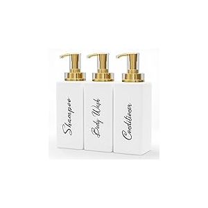 Akalin Flacons Rechargeables pour shampooing et après-shampooing, 473,6 g, Distributeur de Savon Blanc et doré, Distributeur de shampooing et d'après-shampoing pour Salle de Bain, Lotion pour Le