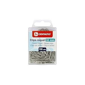 Centauro - Boîte de 100 clips de bureau, 32 mm, nickel, couleur argent, pour accrocher des rapports, des présentations, des notes, des notes et tout type de documents scolaires et de bureau