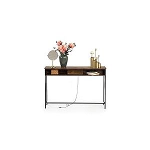 FurnitureR Table Console avec 2 Stations de Charge cachées, Table d'entrée Industrielle avec 2 Ports USB, Table Basse de 120 cm avec étagère, Table d'appoint pour entrée, Couloir, Foyer, Salon