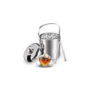 Sailnovo Seau à Glace en Acier Inoxydable avec Pinces et Couvercle Champagne et Seau à vin Seau à Glace à Double paroi isolé pour Refroidissement Long 1,3 L, Argent