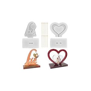 Lot de 2 moules en r&eacute;sine pour cadre photo 3D, moules en silicone en forme de c&oelig;ur FineGood Love pour r&eacute;sine &eacute;poxy, cadre photo personnalis&eacute;, artisanat, d&eacute;coration d'int&eacute;rieur, cadeaux de mariage