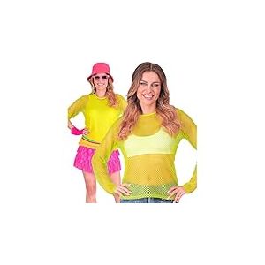 W WIDMANN MILANO Party Fashion - Haut en résille pour femmes, t-shirt en résille, fluo pour festivals et carnaval