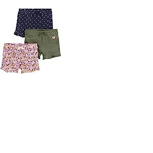 Simple Joys by Carter's 3-Pack Knit Shorts, Bleu Jean Points/Rose Fleuri/Vert Olive Cœurs, 18 Mois (Lot de 3) Bébé Fille