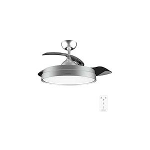 Cecotec Ventilateur de Plafond EnergySilence Aero 4280 Invisible Steel, Pales Rétractables, Lampe, Minuterie, 3 Tons de Lumière et Fonction Été-Hiver, 40 W, Diamètre 106 cm, Gris Acier