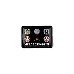 Nostalgic-Art Carte postale en tôle rétro 10 x 14 cm Mercedes-Benz – Logo Evolution – Idée de cadeau pour les fans de Mercedes-Benz Accessoires Carte postale en métal Mini plaque en étain comme carte