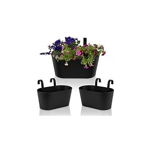 KIBAGA Beaux Pots de Fleurs Suspendus pour Balustrade extérieure ou clôture – Ensemble élégant de 3 Pots de Fleurs de terrasse Qui seront du Plus bel Effet sur n'importe Quel Balcon ou Porche – Les
