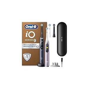 Oral-B iO 9 Lot De 2 Brosses A Dents Electriques, Noire, Rose, 7 Modes De Brossage Avec Blancheur, Soin Des Gencives, 16 Zones De Nettoyage, 4 Brossettes De Rechange Oral B, Chargeur, Etui, En Carton