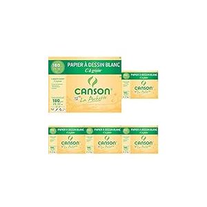 Canson - Pochette de 12 feuilles de papier dessin C A GRAIN 180g - 24x32cm (Lot de 5)