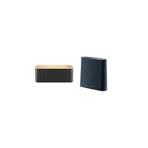 Bodum - Boîte à Pain - Noir + Bloc Couteau Plastique Noir - Elegant - Boîte de stockage alimentaire - Rectangulaire - Dishwasher safe - À emporter