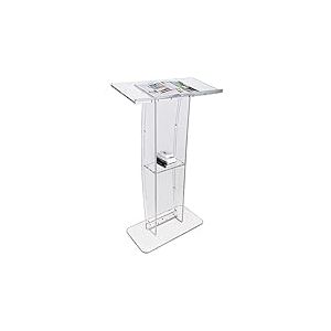 VEVOR Pupitre de Conférence 68,5x33x120 cm Podium de Présentation Acrylique Plan Incliné avec Étagère de Stockage Lutrin Débout pour Présentation Réception Bureau École Église Restaurant Transparent