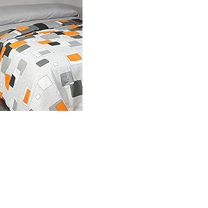 Casa Campo Maison Champ Jeu de Housse de Couette Opal Gris/Orange Lit 150 (240 x 220/240 + 1/45 x 170 cm)